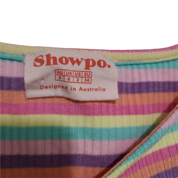 ShowPo Pastel Striped Short Sleeve Crop Top – Size 2 - Picture 3 of 4